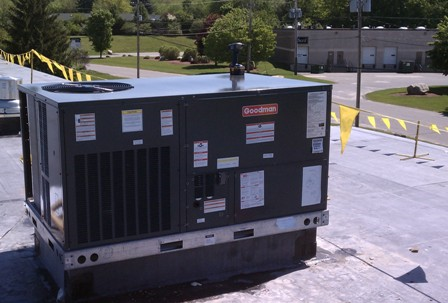 Commercial rooftop-style HVAC unit installed by Card Heating & Cooling