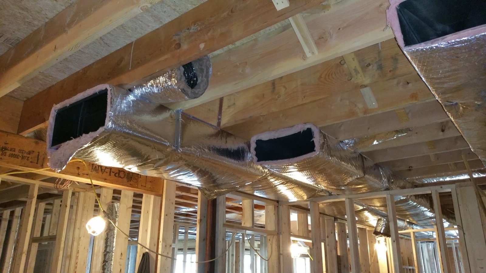 New construction duct installation in progress